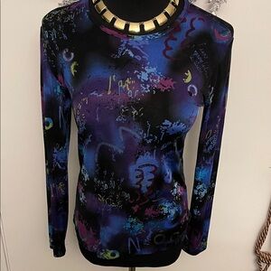 Chico's Artistic Blue and Purple Long Sleeve Top